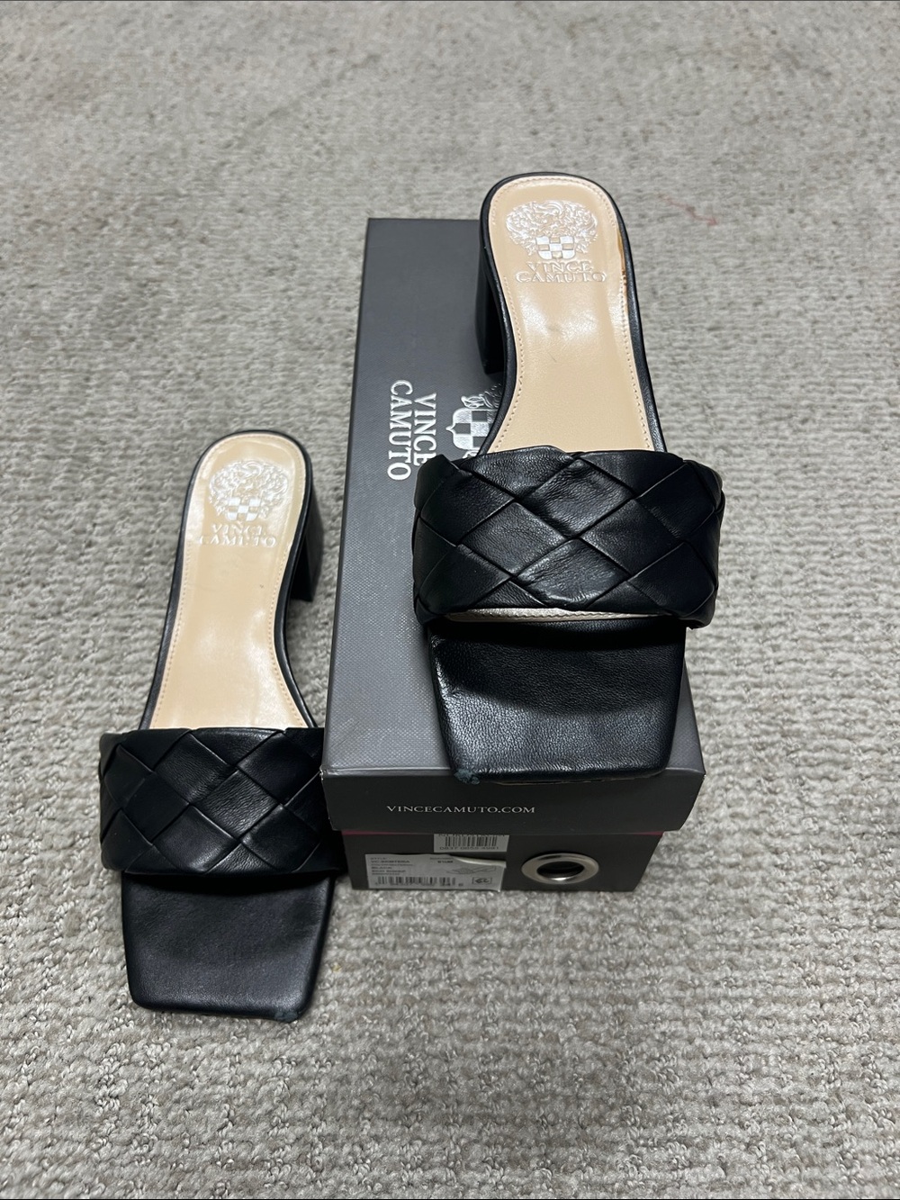 Vince Camuto Black Woven Leather Slide Mules